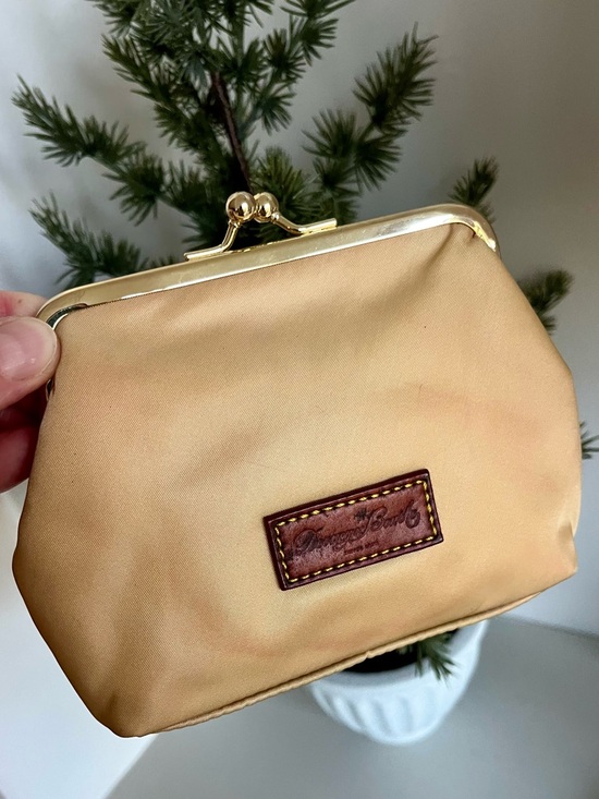 Dooney & Bourke Handbags - Dooney & Bourke Kisslock Clutch Champagne Satin Pouch Gold Frame